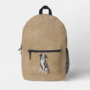 Border Collie Zeichnend Rustikale Beige Bedruckter Rucksack