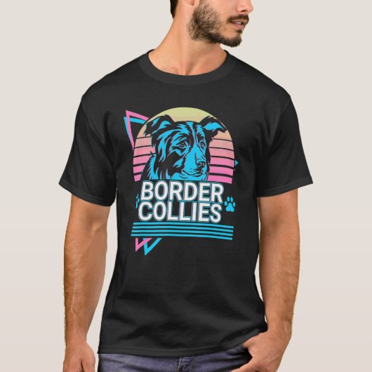 Border Collies Retro T-Shirt (Vorderseite)