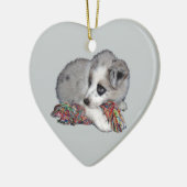 Border-Colliewelpen-Blau merle Keramikornament (Links)