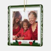 Border Green White Holly Familie Weihnachten Keramikornament (Links)