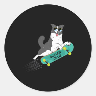 Border Ollie Lustige Wortwitz-Witze Hund Skateboar Runder Aufkleber