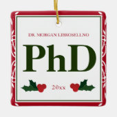 Border Red Green Holly Name Year PhD Abschluss Keramikornament (Vorderseite)