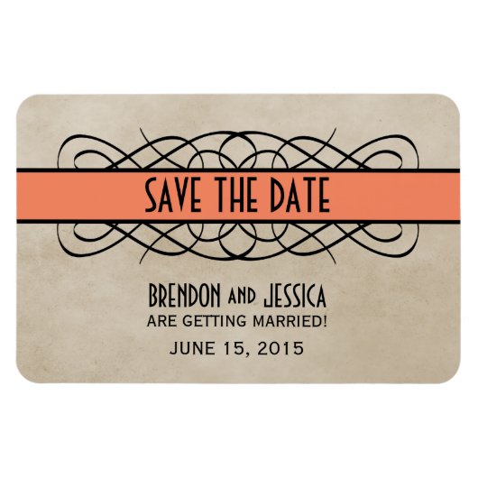 Border Save the Date Magnet, Orange geblüht Magnet (Horizontal)
