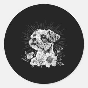 Border Terrie Dog Lover Retro Style Tattoo Runder Aufkleber