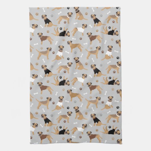 Border Terrier Bones and Paws Küchentuch (Vertikal)