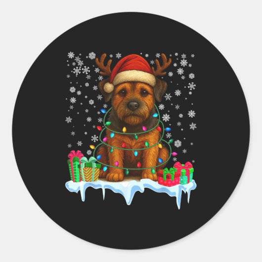Border Terrier Christmas Santa Hat Reindeer Pajama Runder Aufkleber (Vorderseite)