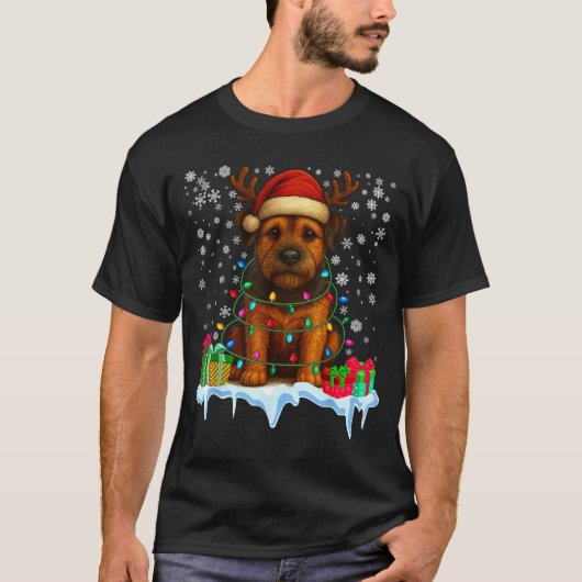 Border Terrier Christmas Santa Hat Reindeer Pajama T-Shirt (Vorderseite)
