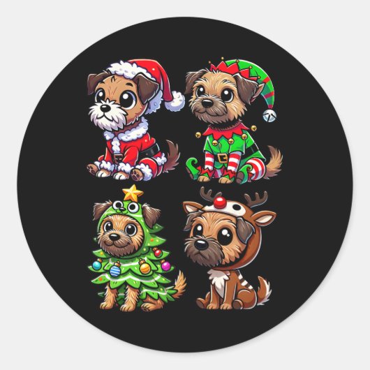 Border Terrier Christmas Tree Santa Elf Kostüme Do Runder Aufkleber (Vorderseite)