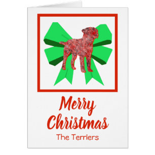 Border Terrier Cute Christmas Dog & Green Bow