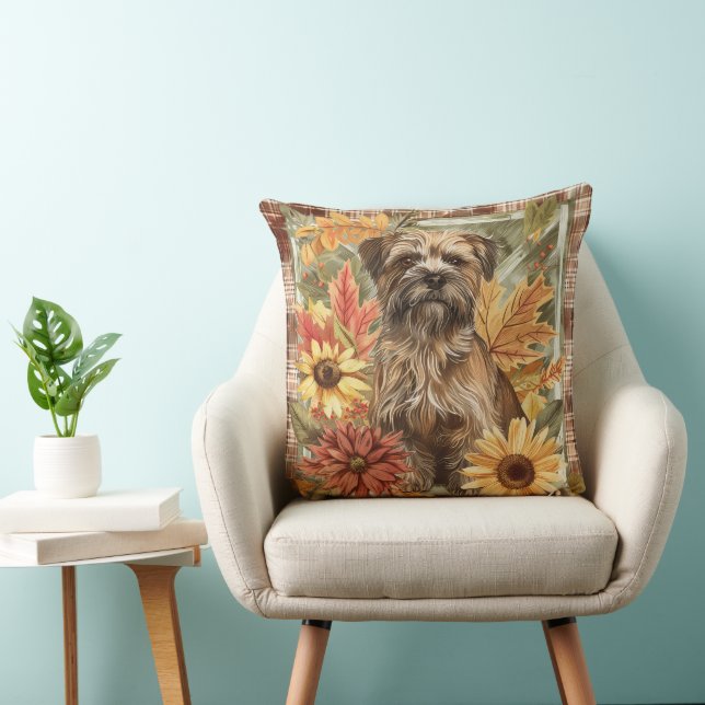 Border Terrier Dog Fall Wasserfarben Blume Kissen (Stuhl )