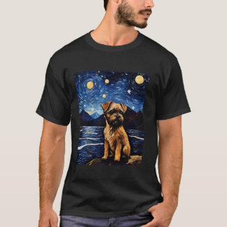 Border Terrier Dog Funny Starry Night Van Gogh Art T-Shirt