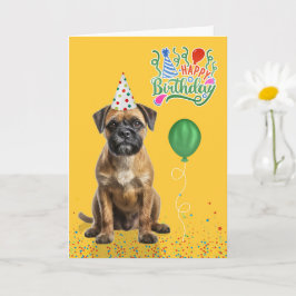 Border Terrier Dog Party Hat Yellow Birthday Karte