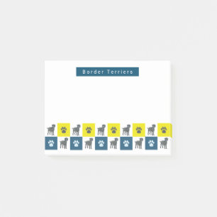 Border Terrier Dog & Paw Gelb & Blau Gitter Linien Post-it Klebezettel
