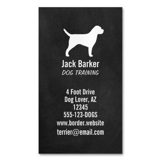 Border Terrier Dog Silhouette Chalkboard Style Magnetische Visitenkarte (Vorderseite Vertikal)