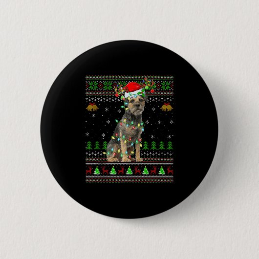 Border Terrier Dog Ugly Christmas Sweater Holiday Button (Vorderseite)