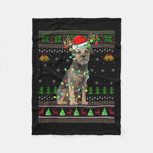 Border Terrier Dog Ugly Christmas Sweater Holiday Fleecedecke (Vorderseite)