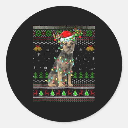 Border Terrier Dog Ugly Christmas Sweater Holiday Runder Aufkleber (Vorderseite)