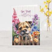 Border Terrier Dog with Gladiolus Garden Get Well Karte (Gelbe Blume)