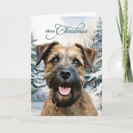 Border Terrier Dog Woodland Forest Christmas Feiertagskarte