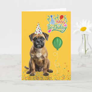 Border Terrier Hund Partyhut Gelb Geburtstag Karte