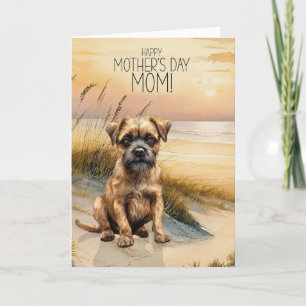 Border Terrier Hund Sonnenuntergang Strand Muttert Feiertagskarte
