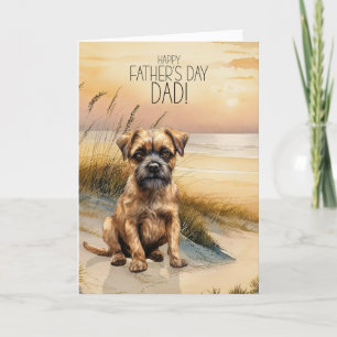 Border Terrier Hund Sonnenuntergang Strand Vaterta Feiertagskarte