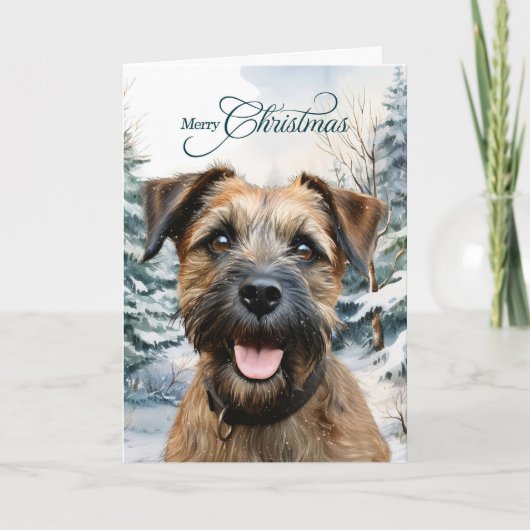 Border Terrier Hund Wald Weihnachten (Vorderseite)