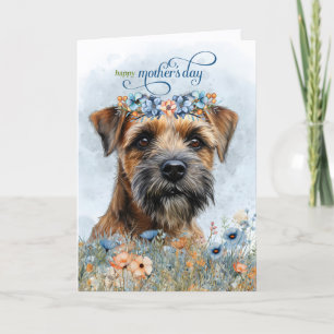 Border Terrier Hund Wildblumen Muttertag Feiertagskarte