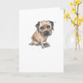 Border Terrier Illustration, lustiger Hund Geburts Karte (Gelbe Blume)
