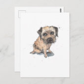 Border Terrier Illustration, lustiger niedlicher H Postkarte (Vorne/Hinten)