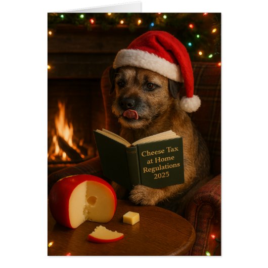 Border Terrier 'Käse-Steuer' Weihnachtskarte (Vorne)