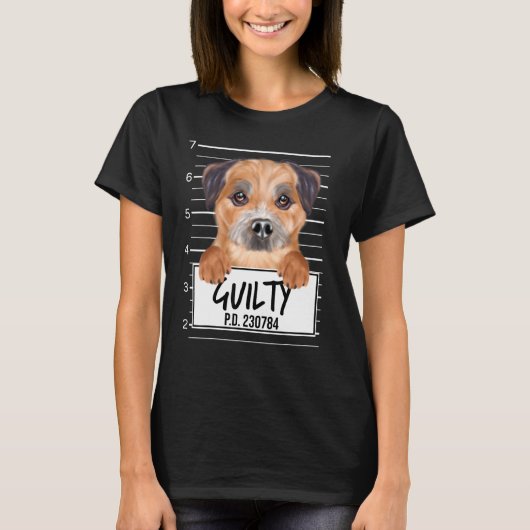 Border Terrier Mugshot Schuldhund T-Shirt (Vorderseite)