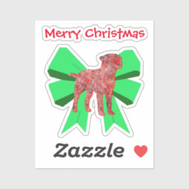 Border Terrier Red Dog & Green Bow Weihnachten Aufkleber