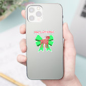 Border Terrier Red Dog & Green Bow Weihnachten Aufkleber (Telefon)
