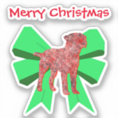 Border Terrier Red Dog & Green Bow Weihnachten Aufkleber (Vorderseite)