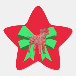 Border Terrier Red Dog & Green Bow Weihnachten Stern-Aufkleber