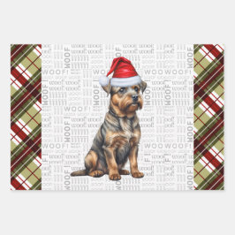 Border Terrier Red Green Kariert Weihnachten Geschenkpapier Set