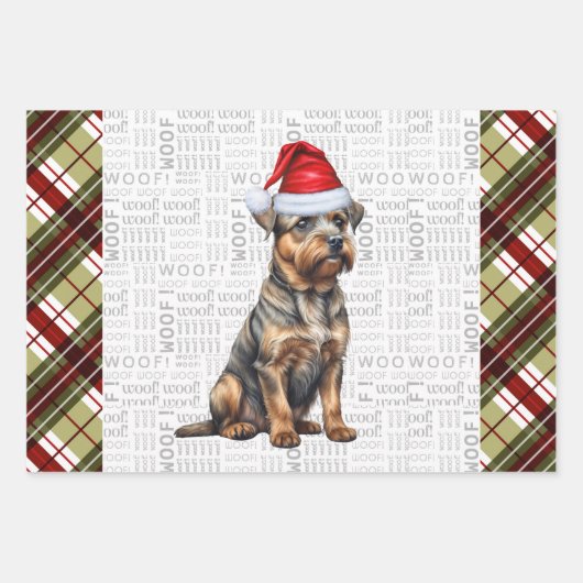 Border Terrier Red Green Kariert Weihnachten Geschenkpapier Set (Vorderseite)
