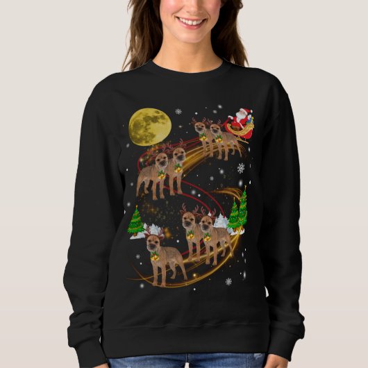 Border Terrier Rentier Christmas Dog Riding Santa Sweatshirt (Vorderseite)