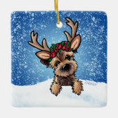 Border Terrier Rentier Keramik Ornament (Vorderseite)