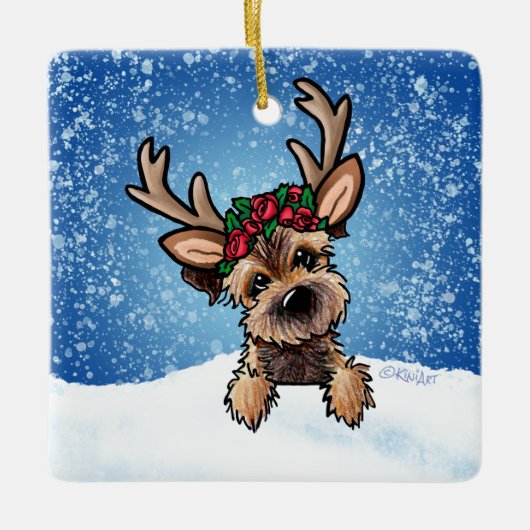 Border Terrier Rentier Keramik Ornament (Vorderseite)