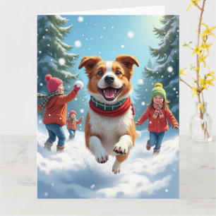 Border Terrier Schneeballkampf Weihnachtsbild Karte