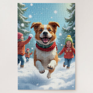 Border Terrier Schneeballkampf Weihnachtsbild Puzzle