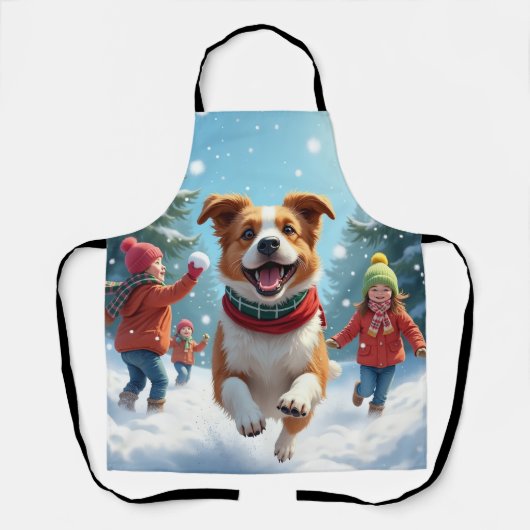 Border Terrier Schneeballkampf Weihnachtsbild Schürze (Vorderseite)