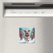 Border Terrier Snowball Fight Christmas Painting Magnet (In Situ (Geschirrspüler))