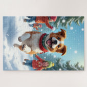 Border Terrier Snowball Fight Christmas Painting Puzzle (Horizontal)