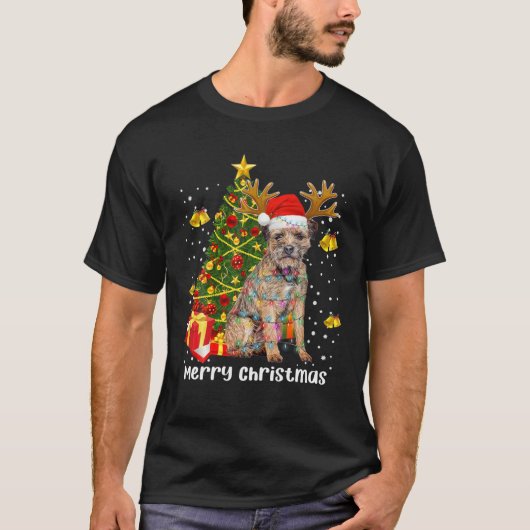 Border Terrier Weihnachtsbaum Lichter Weihnachten  T-Shirt (Vorderseite)