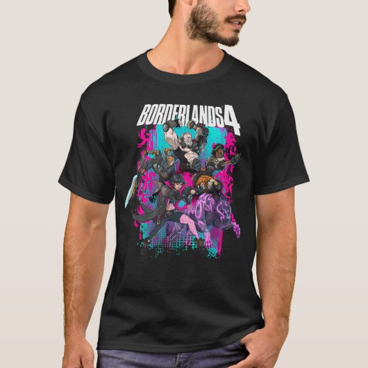 Borderlands 4 Farbige Helden Collage Graffiti T-Shirt (Vorderseite)