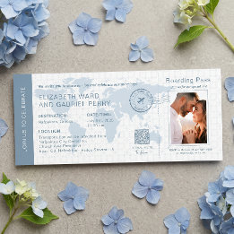 Bordkarte Dusty Blue Zielhochzeit Einladung