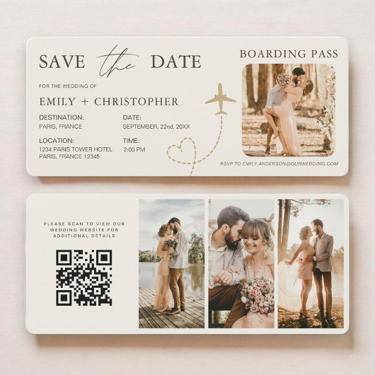 Bordkarte Flugzeug QR-Code Save-the-Date